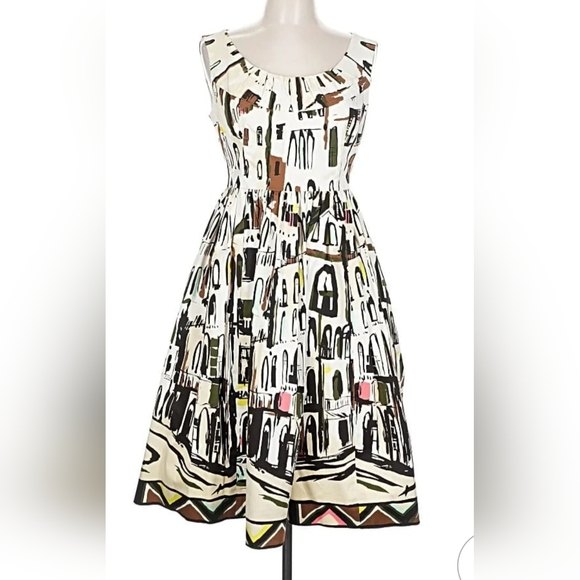 NWT Kate Spade ♠️ Scoopneck  Landscape Dress "Call Your Mom" Fit N Flare Dress 8 - Picture 2 of 12